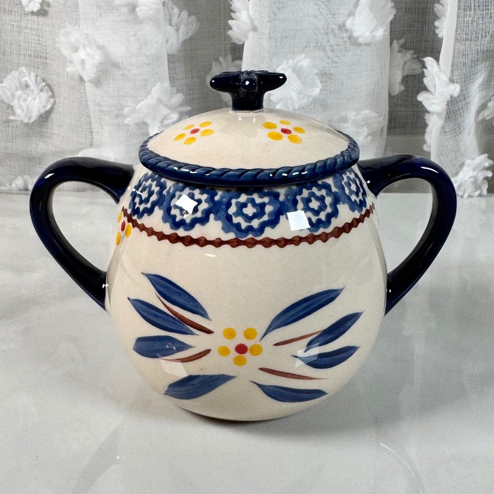 Temptations Old World Sugar Bowl With Lid Double Handle 16 oz Floral